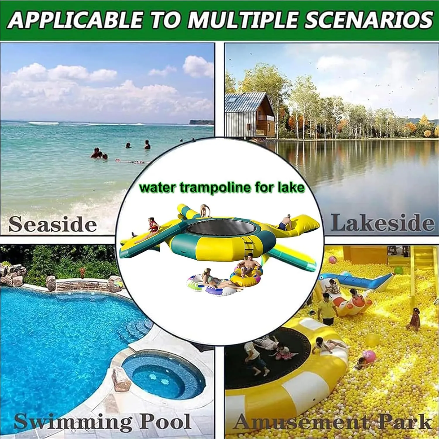 Water Inflatable Trampoline, 10Ft 13Ft 16Ft Water Slide/Lake Trampoline Inflatable Swim Platform for Adults and Kids, Bounce Splash Pad Water Trampoline (Blue16FT)