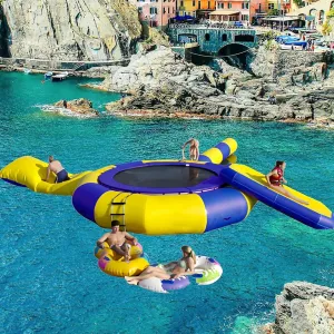 Water Lake Trampoline with Slide Tube and Diving Pillow Bag - Inflatable Bounce Swimming Platform for Adults and Kids - Perfect Water Park Floating Toy
