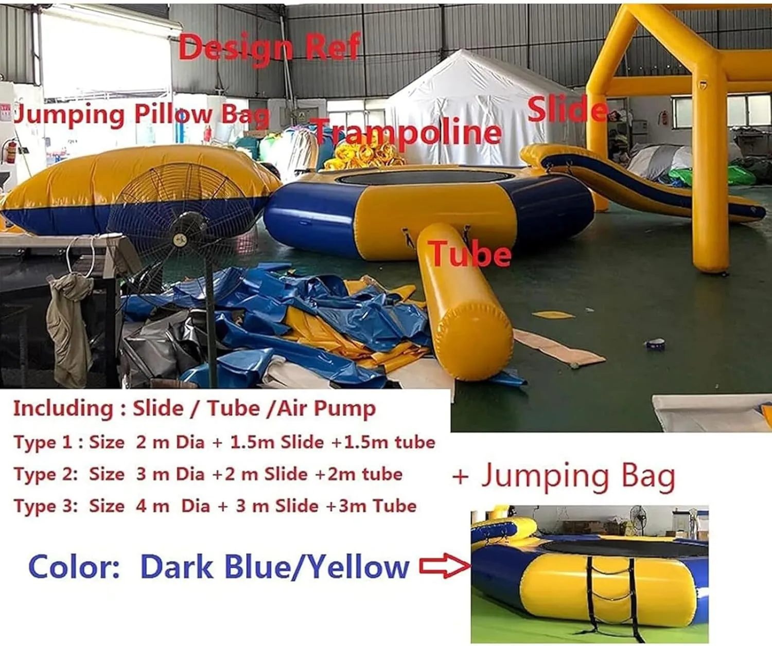 Water Lake Trampoline with Slide Tube and Diving Pillow Bag - Inflatable Bounce Swimming Platform for Adults and Kids - Perfect Water Park Floating Toy