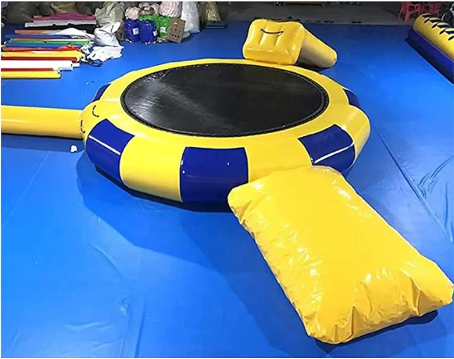 Water Lake Trampoline with Slide Tube and Diving Pillow Bag - Inflatable Bounce Swimming Platform for Adults and Kids - Perfect Water Park Floating Toy