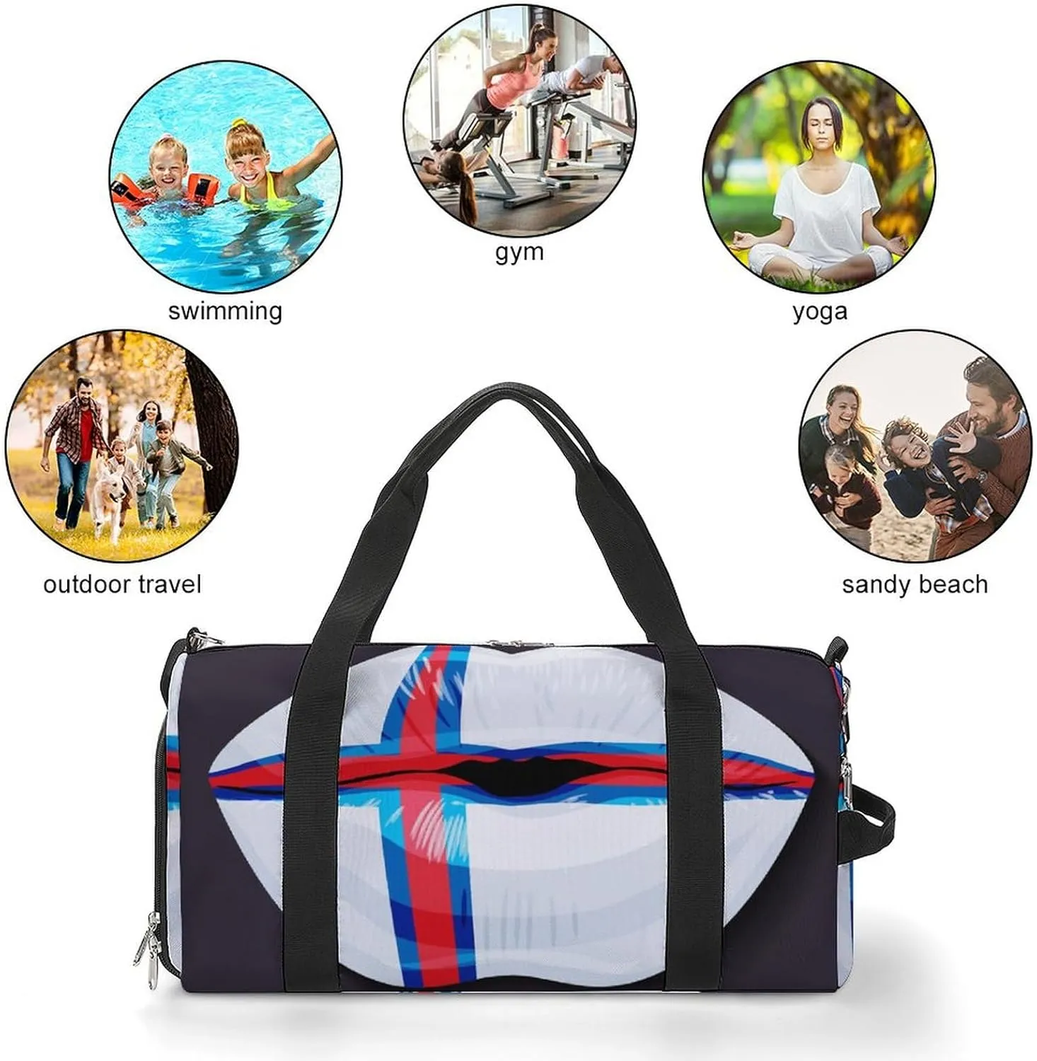 Waterproof Faroe Lslands Flag Duffel Bag with Shoe Compartment Lightweight Travel Gym Bag