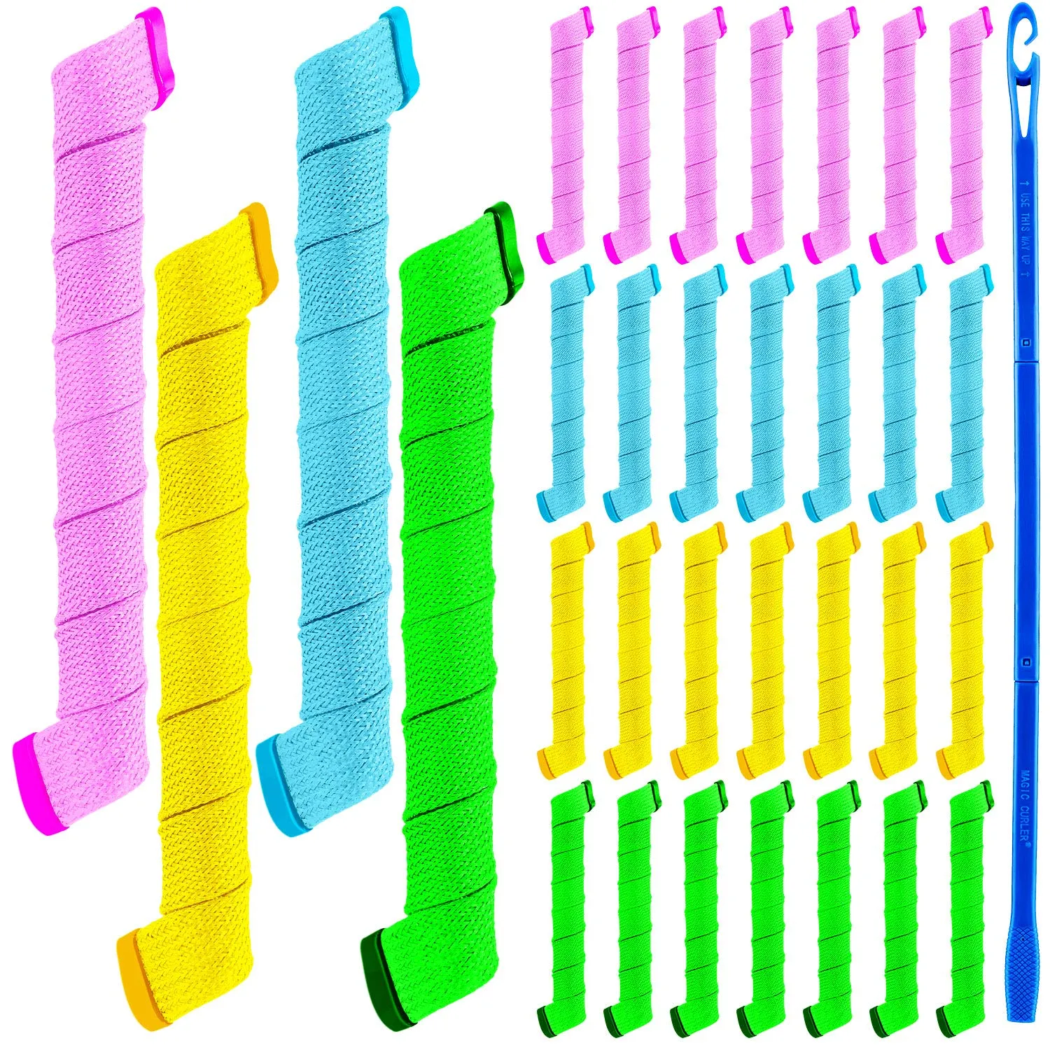 Wave Curlers Kit for Hair Supplies - 42 Spiral Curling Rods, No Heat Hair Styling with 40 Rollers and 2 Hooks (11.8 Inch)