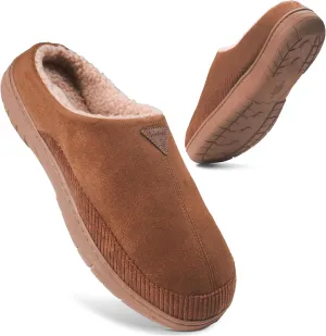 Weatherproof Vintage Men's Corduroy Slippers, Lightweight House Slippers with Faux Shearling Lining and Easy Slip-On Design
