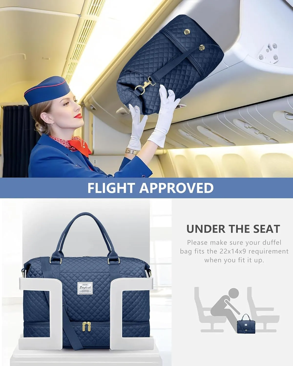 Weekender Bags for Women Duffle Bag - Travel Duffel Bag with Shoe Compartmen Carry on Overnight Bag with Toiletry Bag Gym Tote Bag with Wet Pocket Hospital Bags for Labor and Delivery Blue
