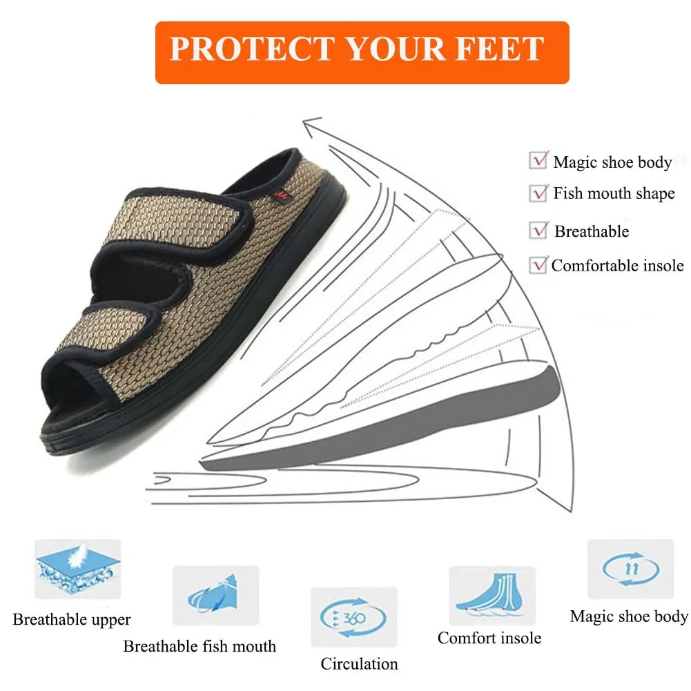 WEEOATAR Diabetic Slippers,Post Surgery Shoes,Medical Walking Shoes,Adjustable,Slip-on and Wide Orthopedic Shoes with Magic Stickers for Diabetics,Swollen Feet&Arthritis Edema(Woman Yellow,8.0/240cm)