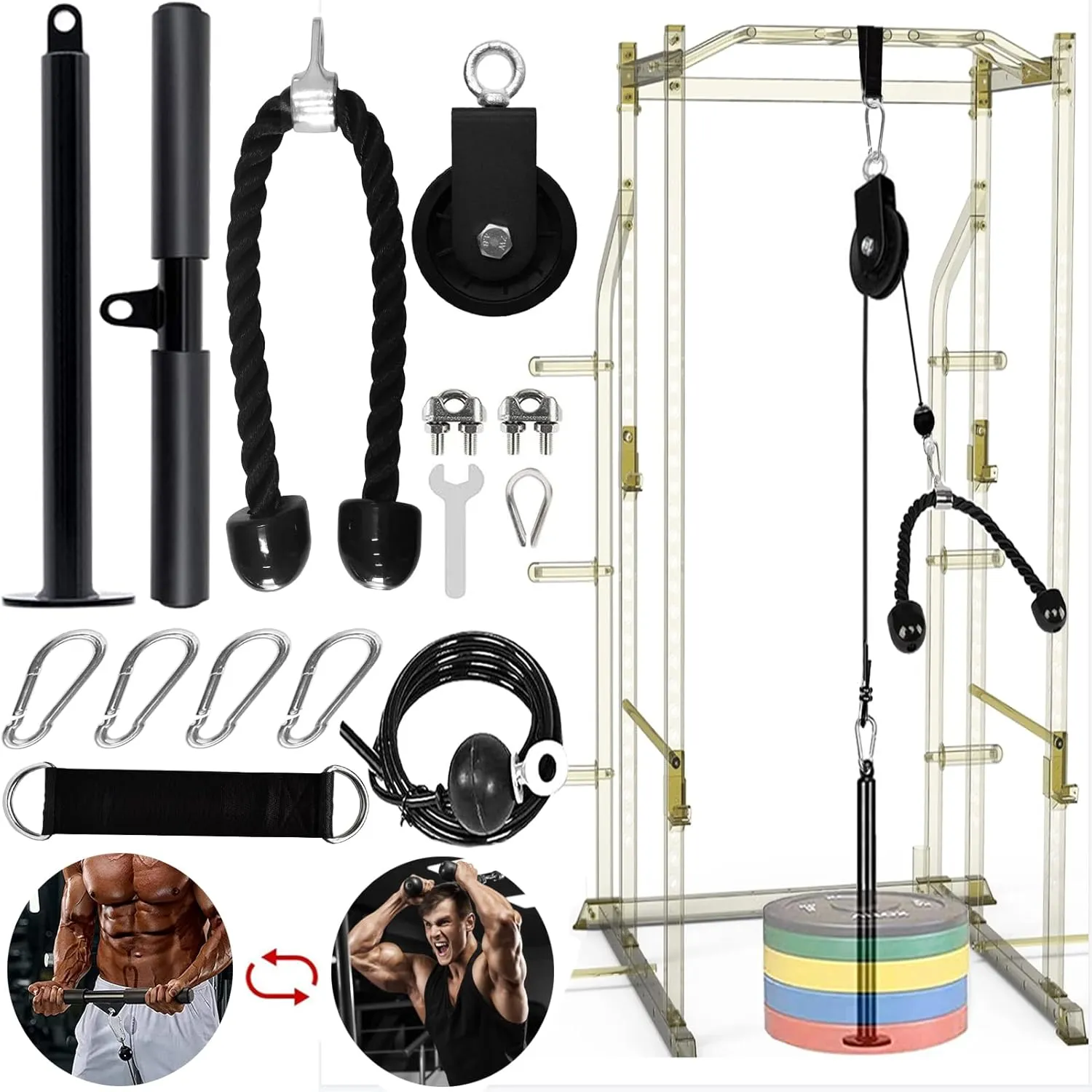 Weight Cable Pulley System Gym Upgraded Fitness LAT and Lift Pulley Attachments Tricep Workout Pulley System with Adjustable Length Cable for Home Gym LAT Pull Down Biceps Curl Tricep Arm Workouts