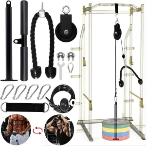 Weight Cable Pulley System Gym Upgraded Fitness LAT and Lift Pulley Attachments Tricep Workout Pulley System with Adjustable Length Cable for Home Gym LAT Pull Down Biceps Curl Tricep Arm Workouts