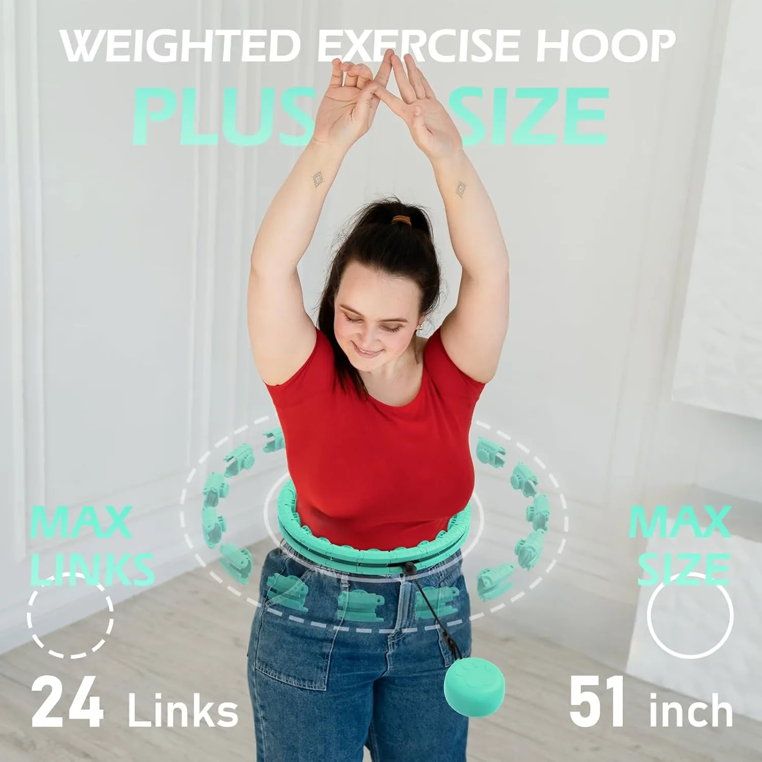 Weighted Hula Circle for Adults Weight Loss, Infinity Fitness Hoop Plus Size 51 Inch with Sweat Belt, Include 27 Detachable Links and Waist Trainer for Women