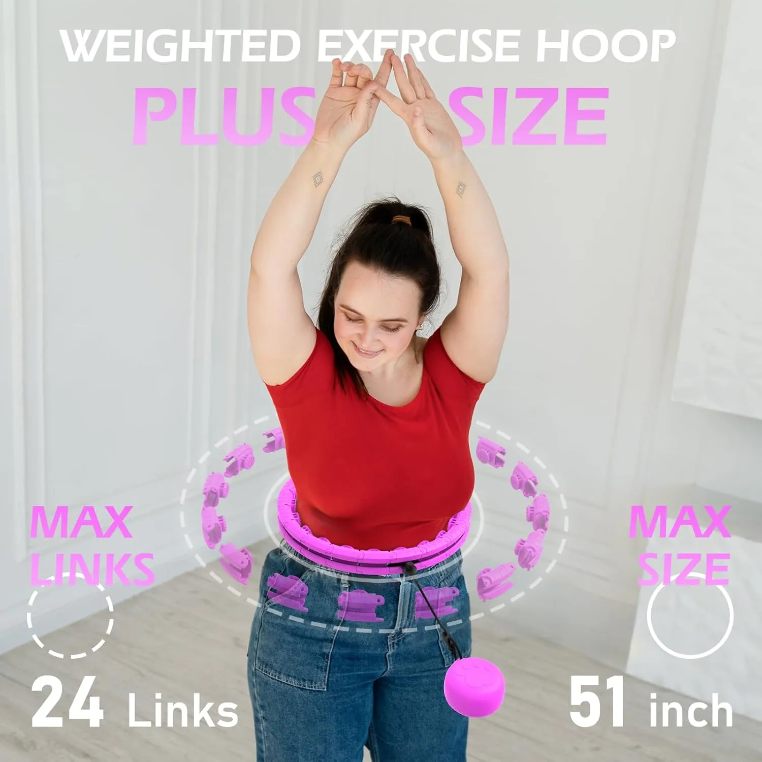 Weighted Hula Circle for Adults Weight Loss, Infinity Fitness Hoop Plus Size 51 Inch with Sweat Belt, Include 27 Detachable Links and Waist Trainer for Women