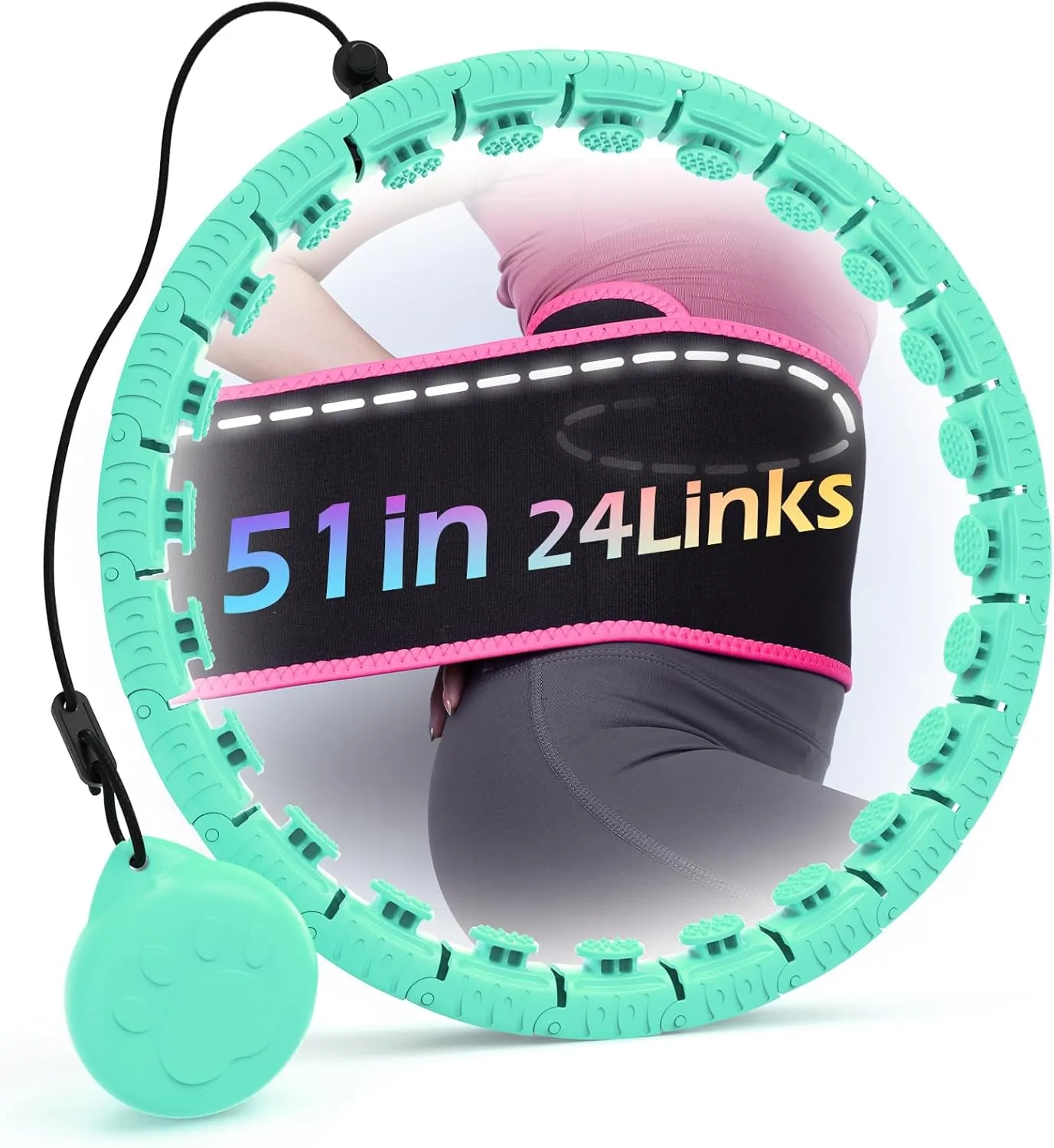Weighted Hula Circle for Adults Weight Loss, Infinity Fitness Hoop Plus Size 51 Inch with Sweat Belt, Include 27 Detachable Links and Waist Trainer for Women
