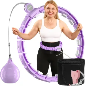 Weighted Workout Hoop for Adult Weight Loss - 48" Infinity Circles Plus Size, Quiet Fitness Circles with Waist Trainer Belt and Body Tape Measure - Abs Exercise Equipment for Home