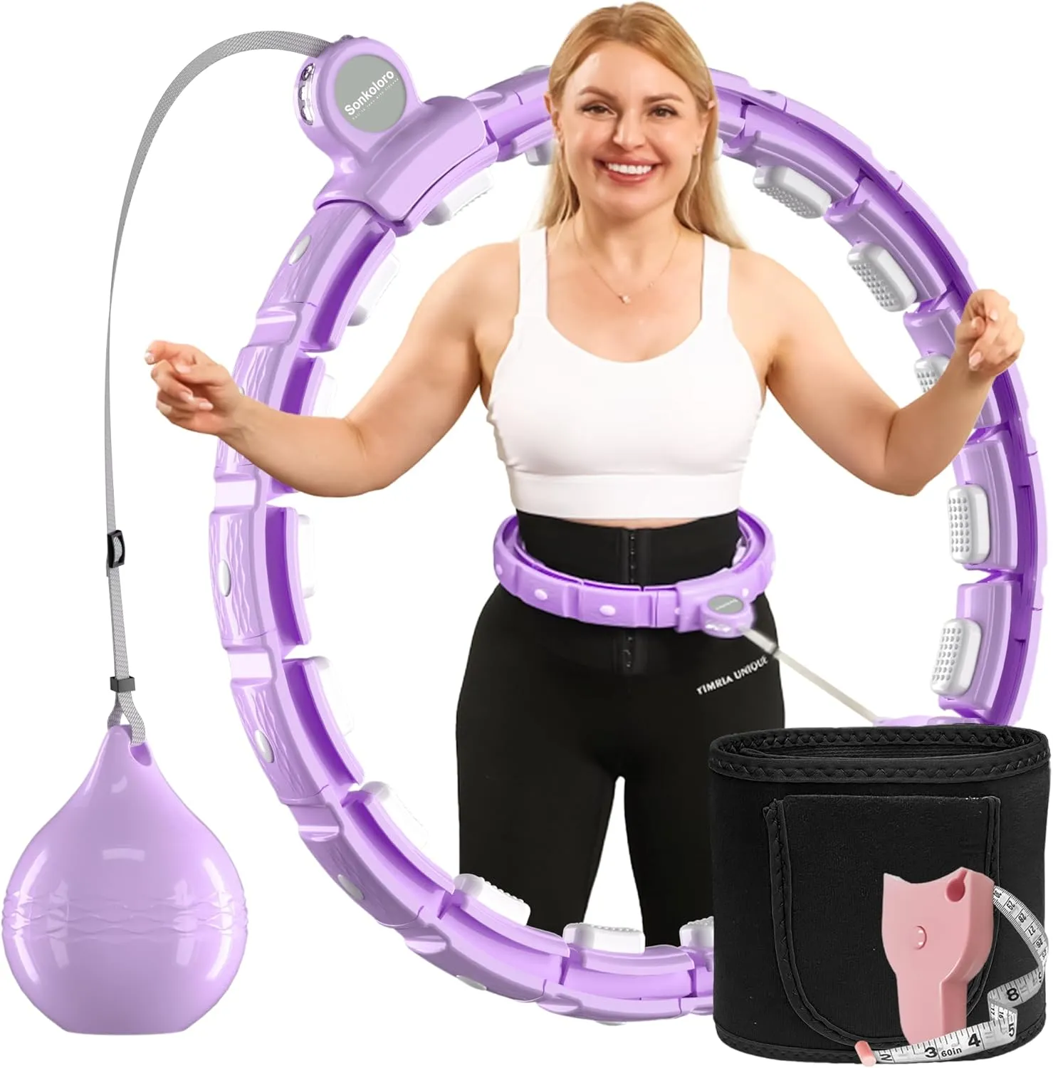 Weighted Workout Hoop for Adult Weight Loss - 48" Infinity Circles Plus Size, Quiet Fitness Circles with Waist Trainer Belt and Body Tape Measure - Abs Exercise Equipment for Home