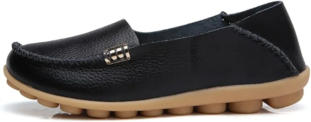 WERWAES Women's Comfortable Leather Slippers Flat Slippers Casual Round Toe Moccasin Shoes Wild Walking Nurse Breathable Driving Fashion Soft Shoes