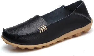 WERWAES Women's Comfortable Leather Slippers Flat Slippers Casual Round Toe Moccasin Shoes Wild Walking Nurse Breathable Driving Fashion Soft Shoes