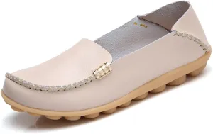 WERWAES Women's Comfortable Leather Slippers Flat Slippers Casual Round Toe Moccasin Shoes Wild Walking Nurse Breathable Driving Fashion Soft Shoes