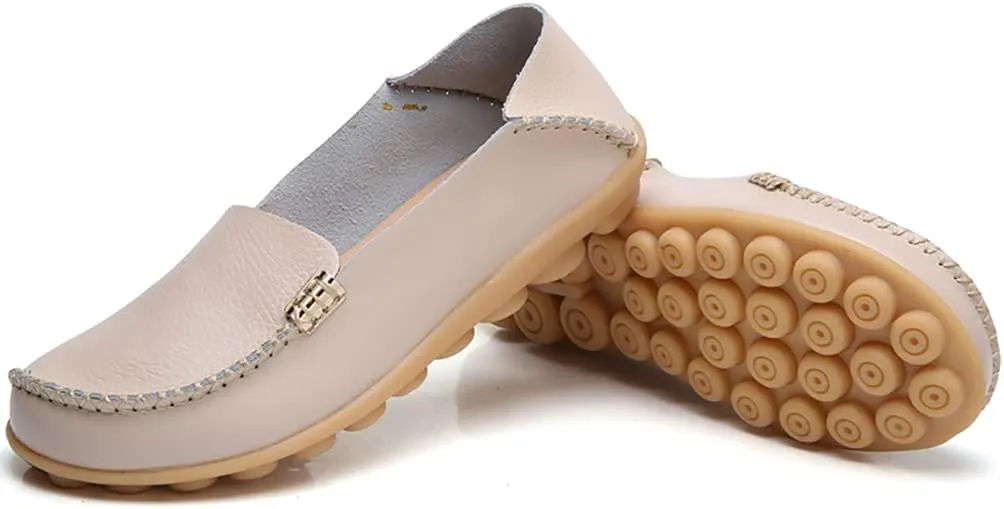 WERWAES Women's Comfortable Leather Slippers Flat Slippers Casual Round Toe Moccasin Shoes Wild Walking Nurse Breathable Driving Fashion Soft Shoes