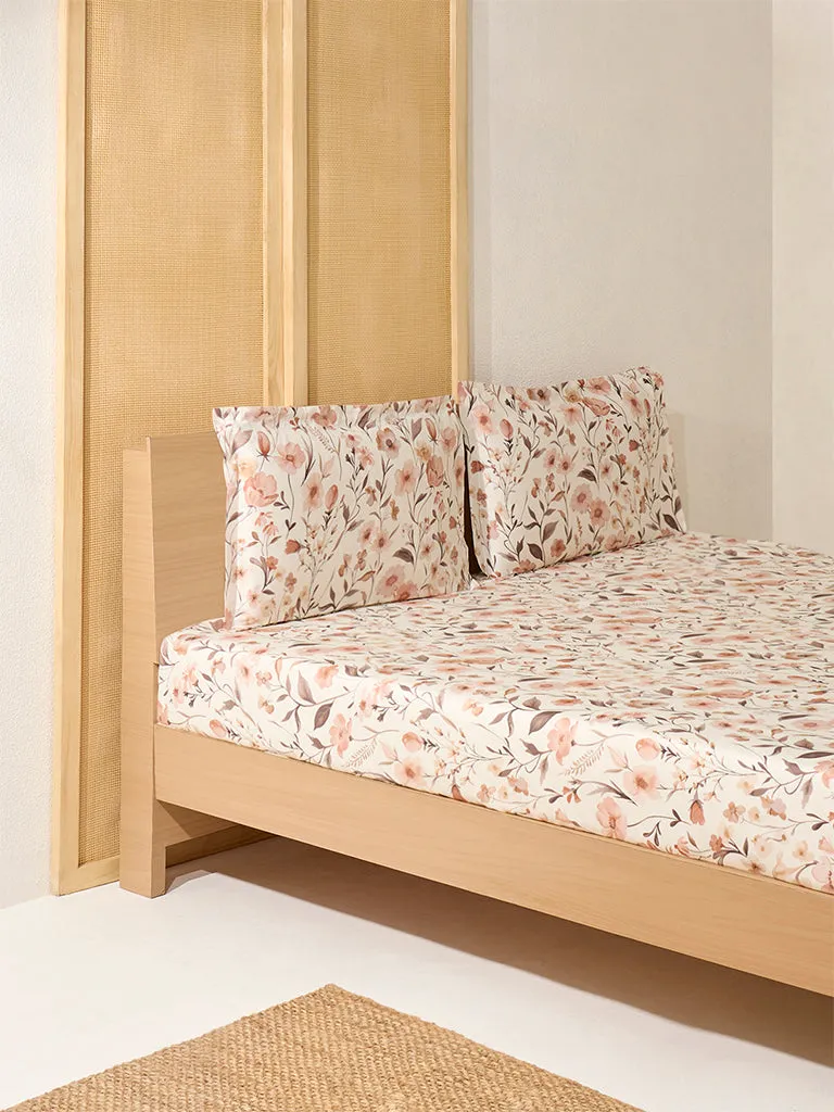 Westside Home Rust Botanical King Bed Flat Sheet and Pillowcase Set