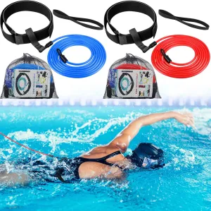 Wettarn 2 Pack Swimming Training Belt 4m Swim Tether Stationary Trainer Swimming Aquatic Resistance Belt with Mesh Storage Bag for Pool Swim Training Exercise