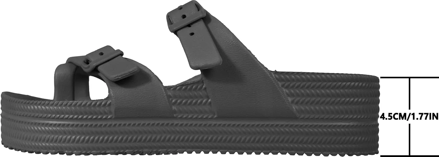 Weweya Womens Sandal with Arch Support - Adjustable Buckle Straps Beach Slides - Summer Lightweight Flip Flops Sandals