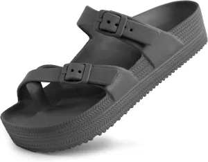 Weweya Womens Sandal with Arch Support - Adjustable Buckle Straps Beach Slides - Summer Lightweight Flip Flops Sandals