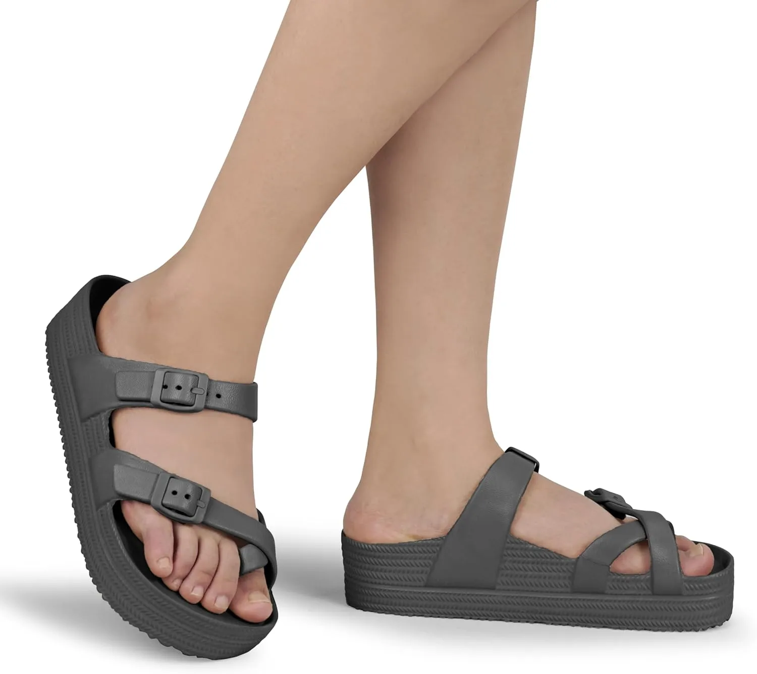 Weweya Womens Sandal with Arch Support - Adjustable Buckle Straps Beach Slides - Summer Lightweight Flip Flops Sandals