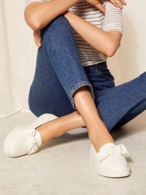 White Regular Fit Faux Leather Bow Trainers