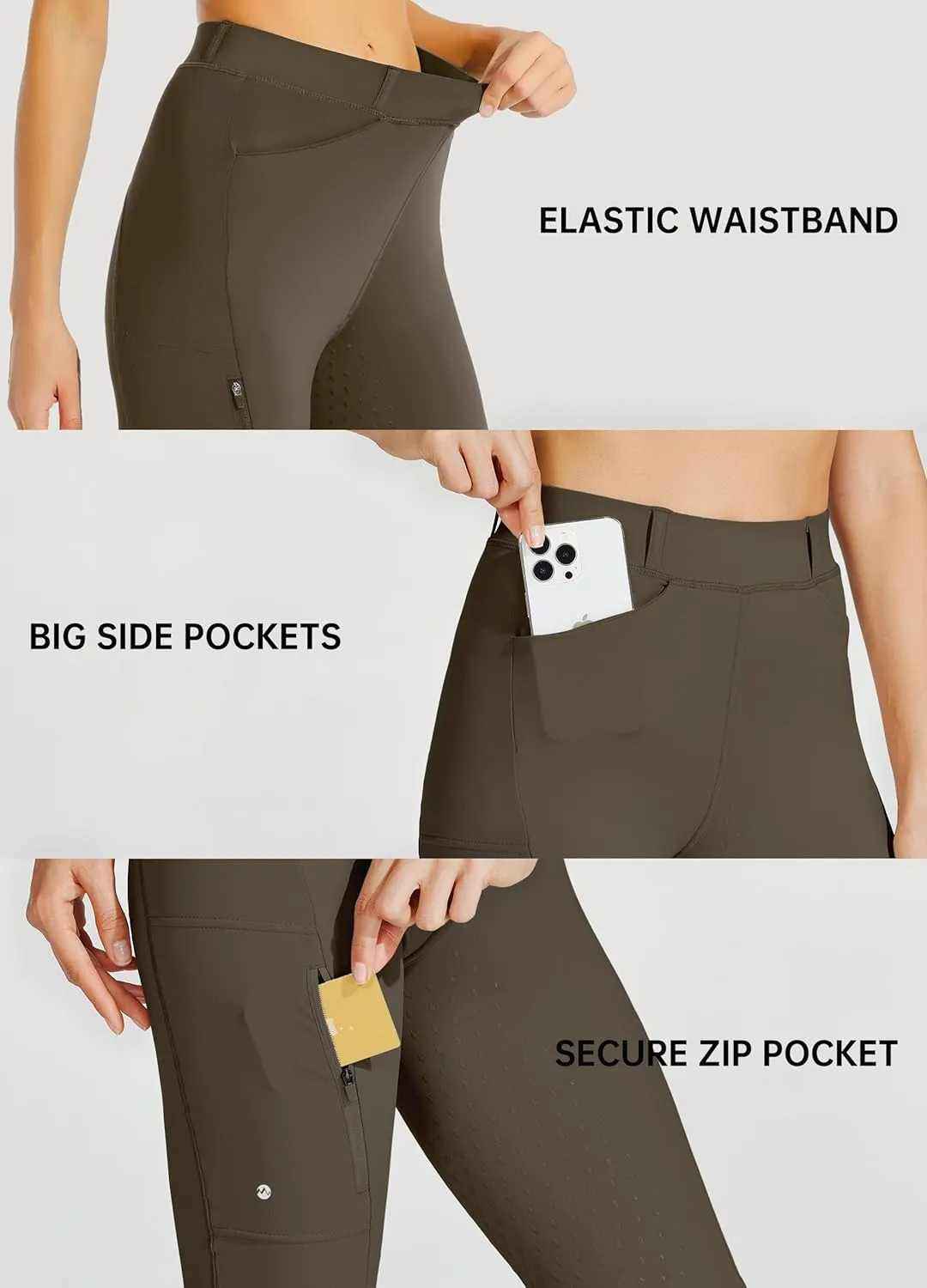 Willit Women's Horse Riding Pants Full Seat Silicone Equestrian Breeches Horseback Schooling Tights Zipper Pockets