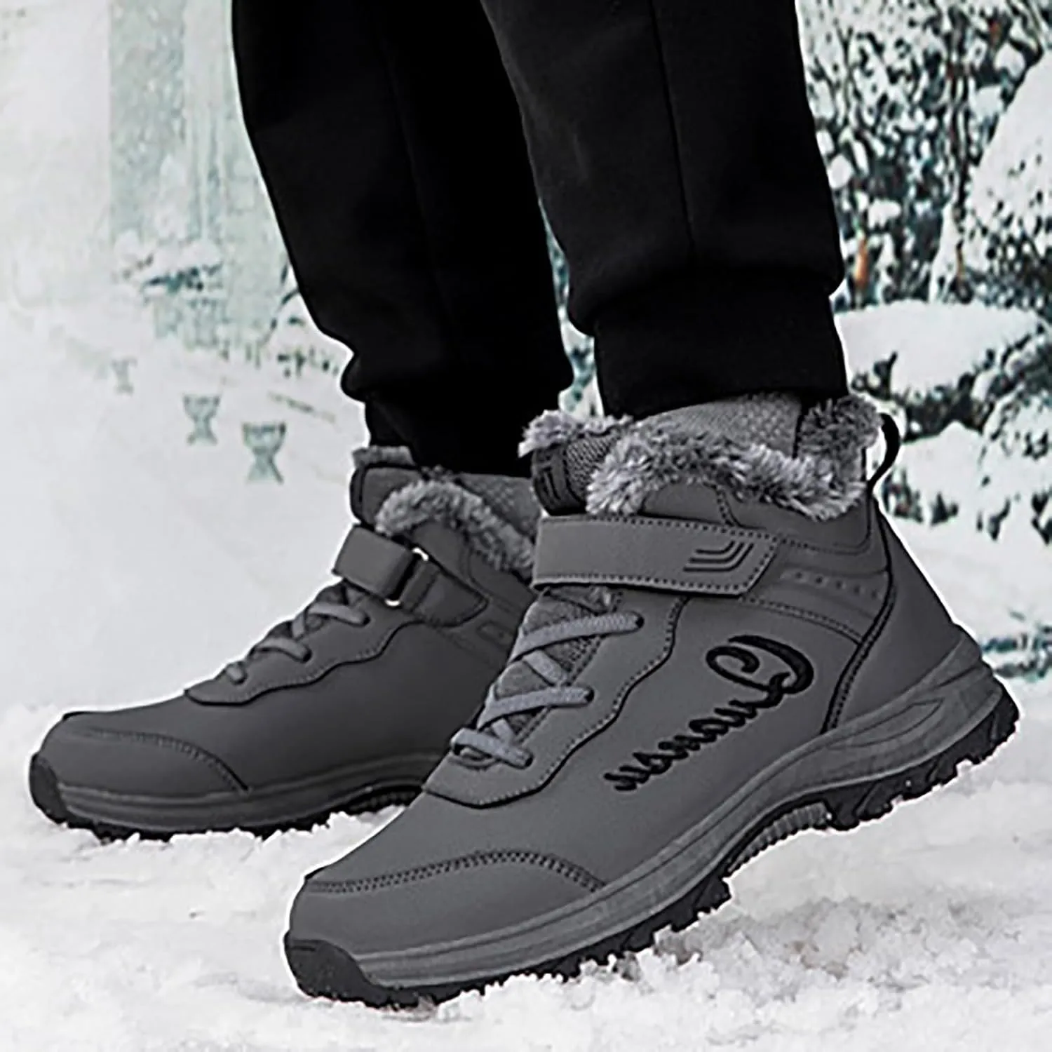 Winter Plush Thermal Boots for Men Water Proof Insulated Sport Shoes with Adjustable Closures Comfort Boots