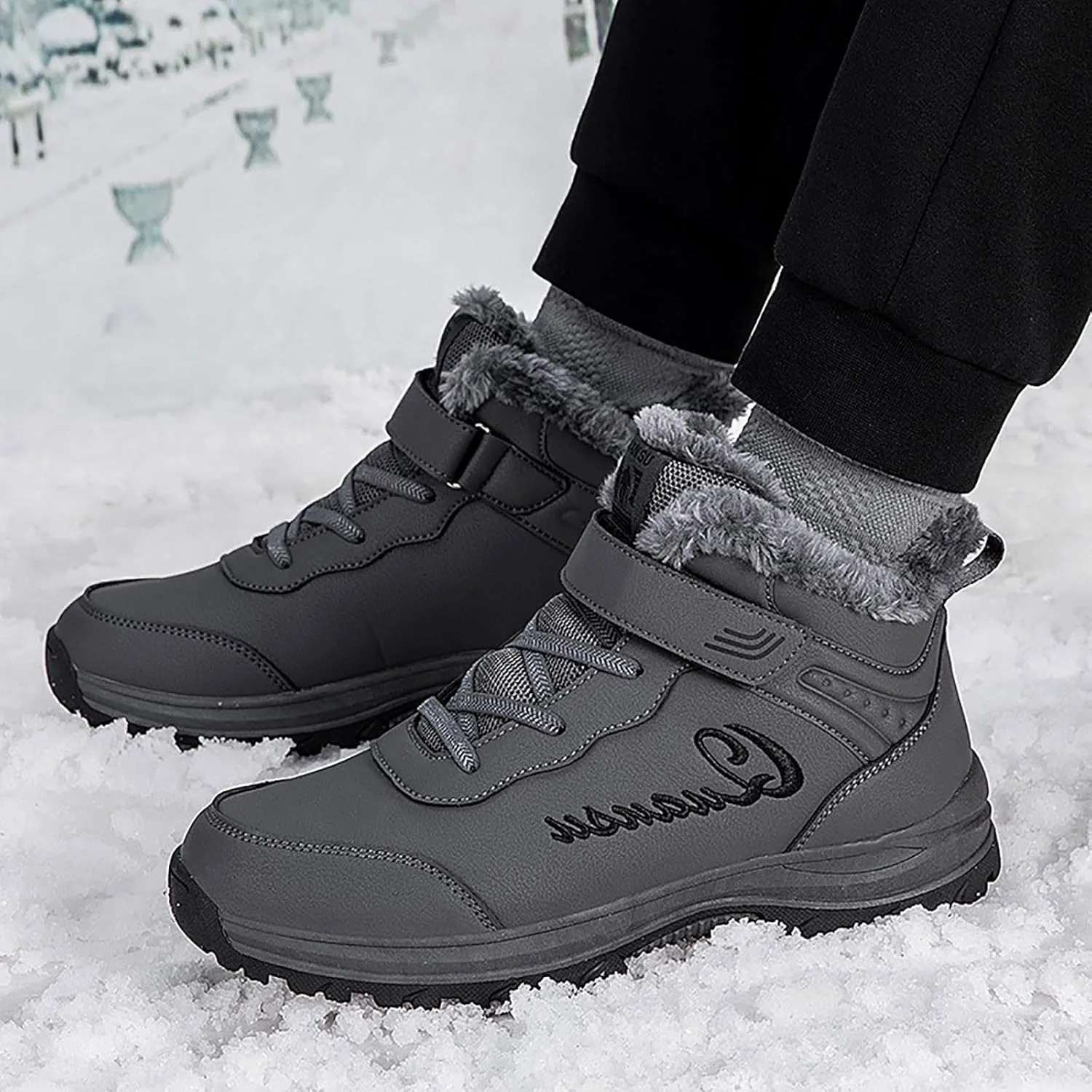 Winter Plush Thermal Boots for Men Water Proof Insulated Sport Shoes with Adjustable Closures Comfort Boots