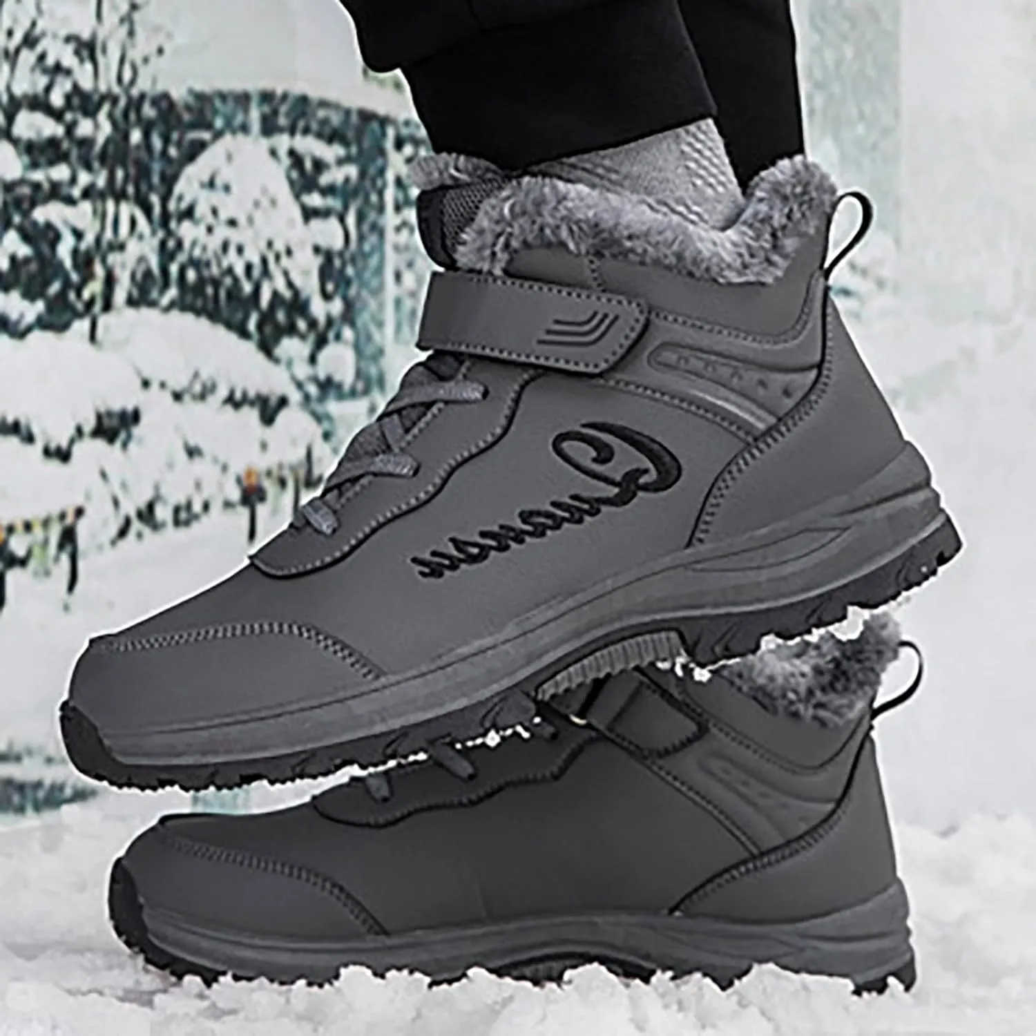 Winter Plush Thermal Boots for Men Water Proof Insulated Sport Shoes with Adjustable Closures Comfort Boots
