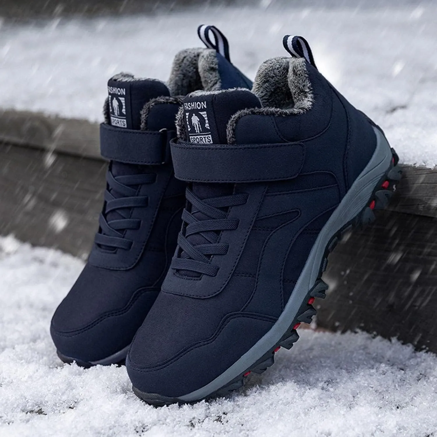 Winter Sport Shoes for Men Fleece Lined Warm Running Shoes with Adjustable Closures Non Slip Walking Boots Men 12