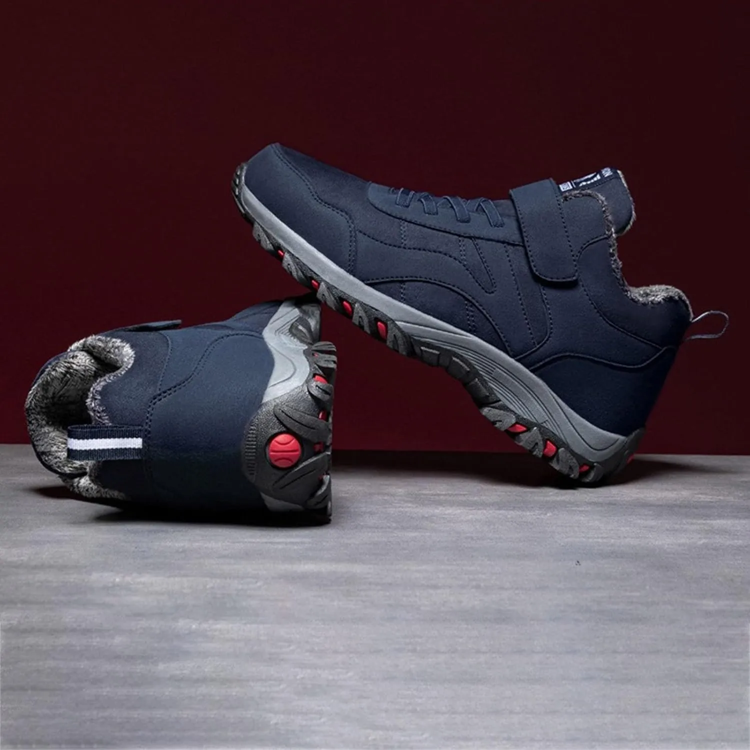 Winter Sport Shoes for Men Fleece Lined Warm Running Shoes with Adjustable Closures Non Slip Walking Boots Snowshoe Pole
