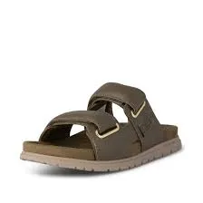 Woden Lisa Leather Slide Dark Olive