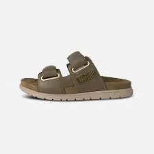 Woden Lisa Leather Slide Dark Olive