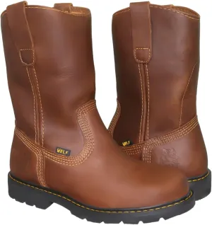 WOLF Work Boot | Water Resiliant Genuine Mexican Cowhide Leather | Oil Resiliant | Insulated | Non-Slip Rubber Sole | Roper Boot | Dual Pullers | Construction | Industrial PPE