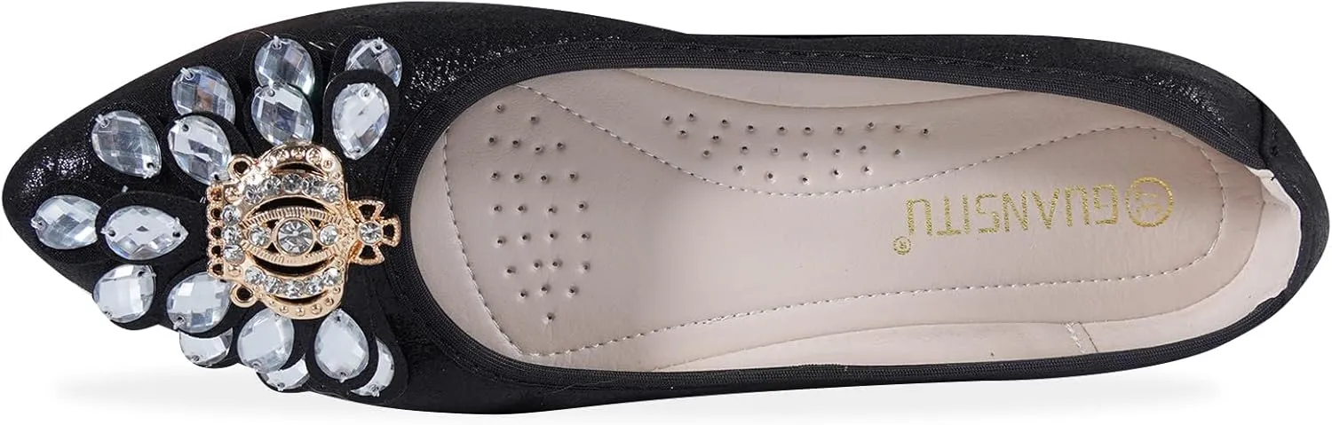 Women Ballet Flats Bling Cute Rhinestone Wedding Ballerina Shoes Foldable Sparkly Comfort Slip on Flat Shoes