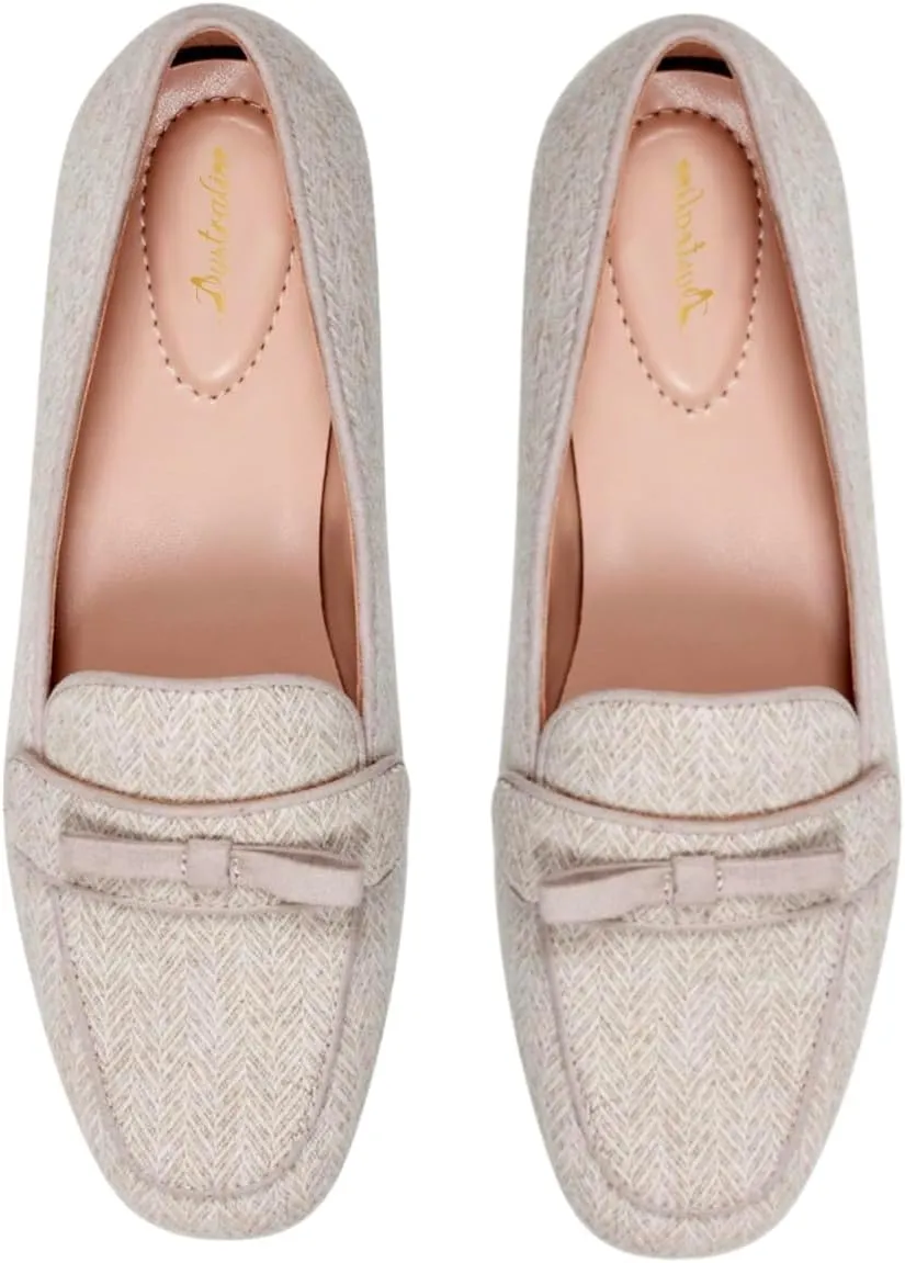 Women Bow Loafer Flats Suede Slip On Comfortable Flat Penny Loafers Closed Square Toe Two-Toned Flat Shoes Patchwork Office Ladies Work Loafers Dressy Casual Club Driver Flats Fall 4-11 M US