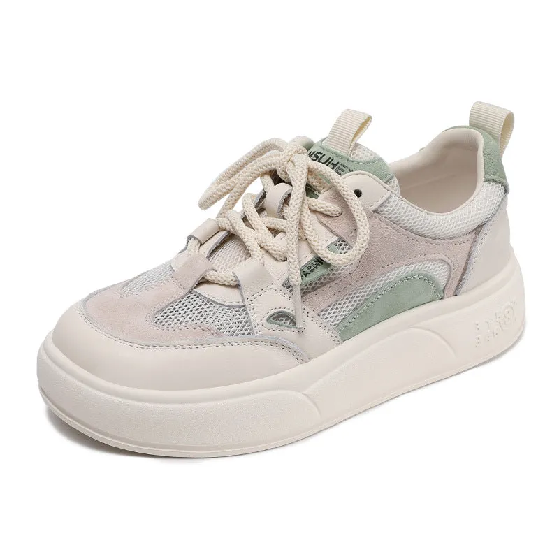 Women Breathable Mesh Quilted Leather Flat Casual Sneakers