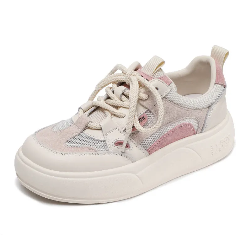 Women Breathable Mesh Quilted Leather Flat Casual Sneakers