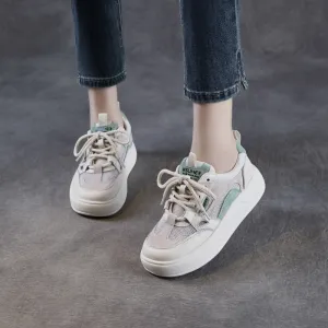 Women Breathable Mesh Quilted Leather Flat Casual Sneakers