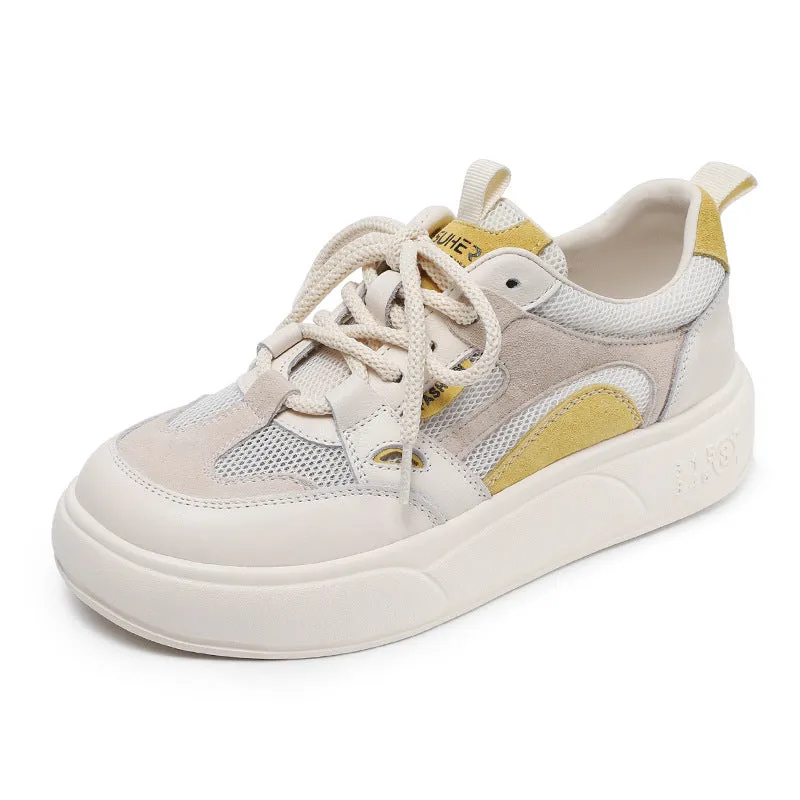Women Breathable Mesh Quilted Leather Flat Casual Sneakers