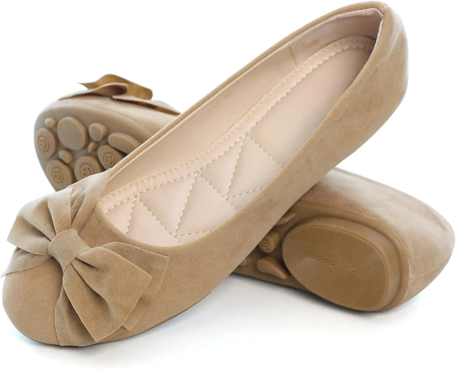 Women Classy Cute Bow-Knot Ballet Flats Round Toe Daily Cozy Comfort Slip on Flat Shoes