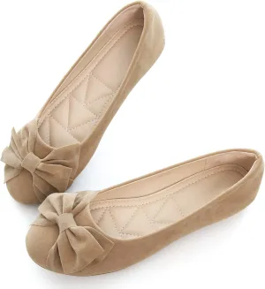 Women Classy Cute Bow-Knot Ballet Flats Round Toe Daily Cozy Comfort Slip on Flat Shoes