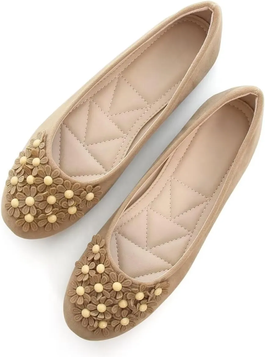 Women Classy Cute Bow-Knot Ballet Flats Round Toe Daily Cozy Comfort Slip on Flat Shoes
