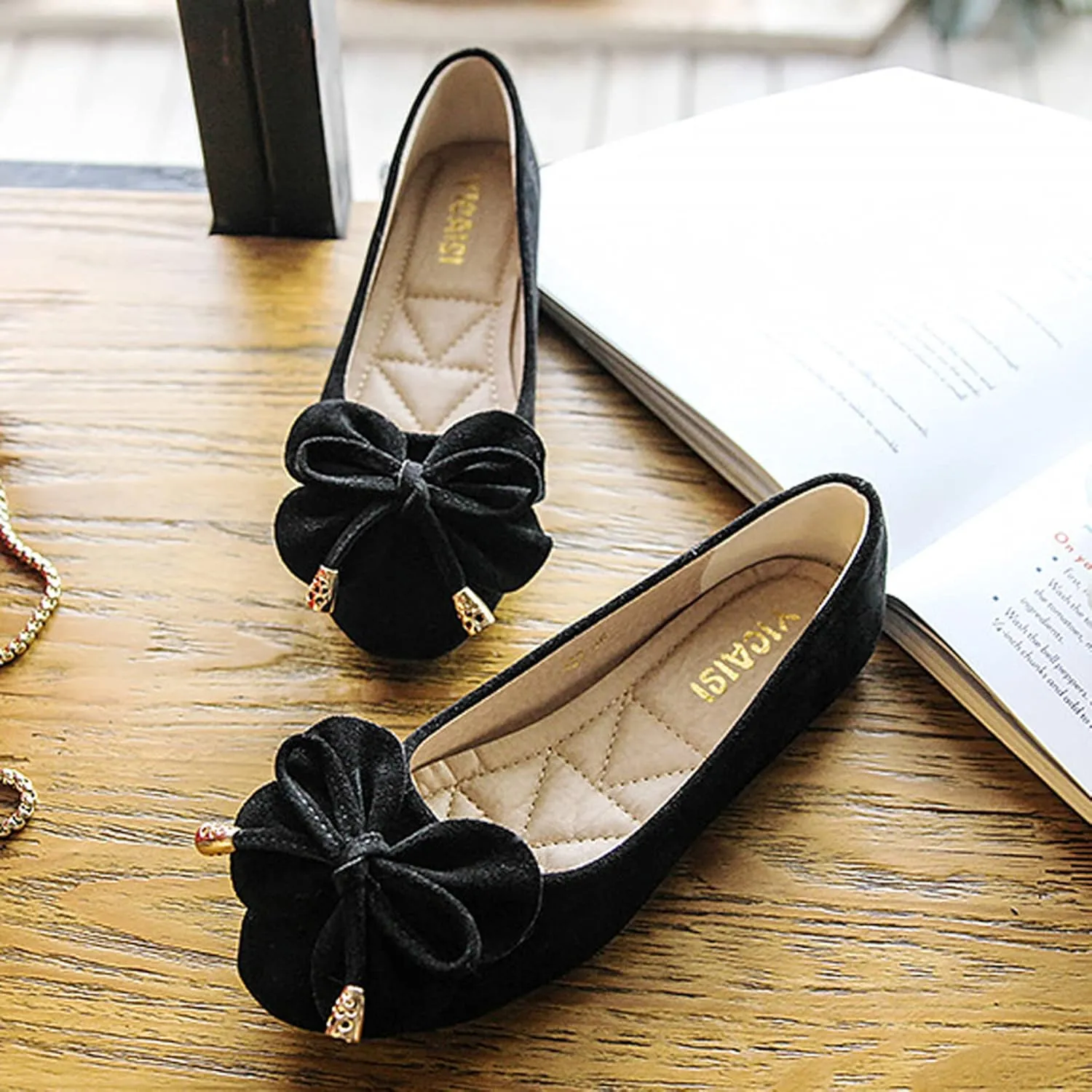 Women Classy Cute Bow-Knot Ballet Flats Round Toe Daily Cozy Comfort Slip on Flat Shoes