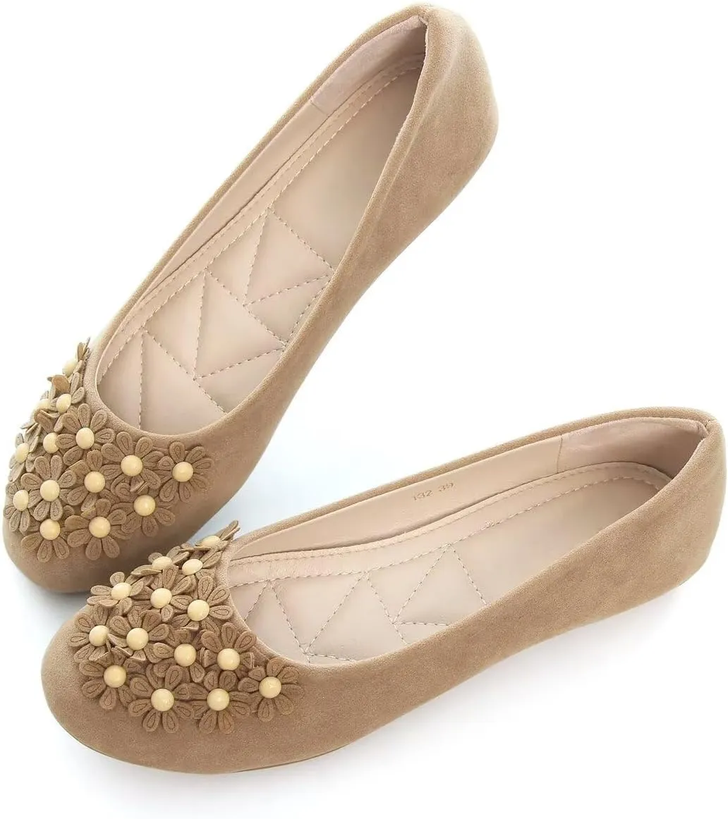Women Classy Cute Bow-Knot Ballet Flats Round Toe Daily Cozy Comfort Slip on Flat Shoes