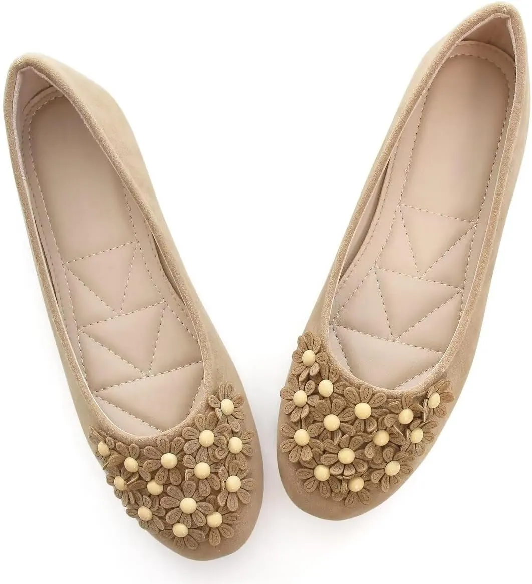 Women Classy Cute Bow-Knot Ballet Flats Round Toe Daily Cozy Comfort Slip on Flat Shoes
