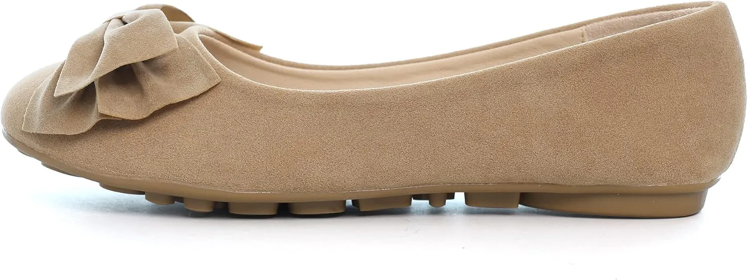 Women Classy Cute Bow-Knot Ballet Flats Round Toe Daily Cozy Comfort Slip on Flat Shoes