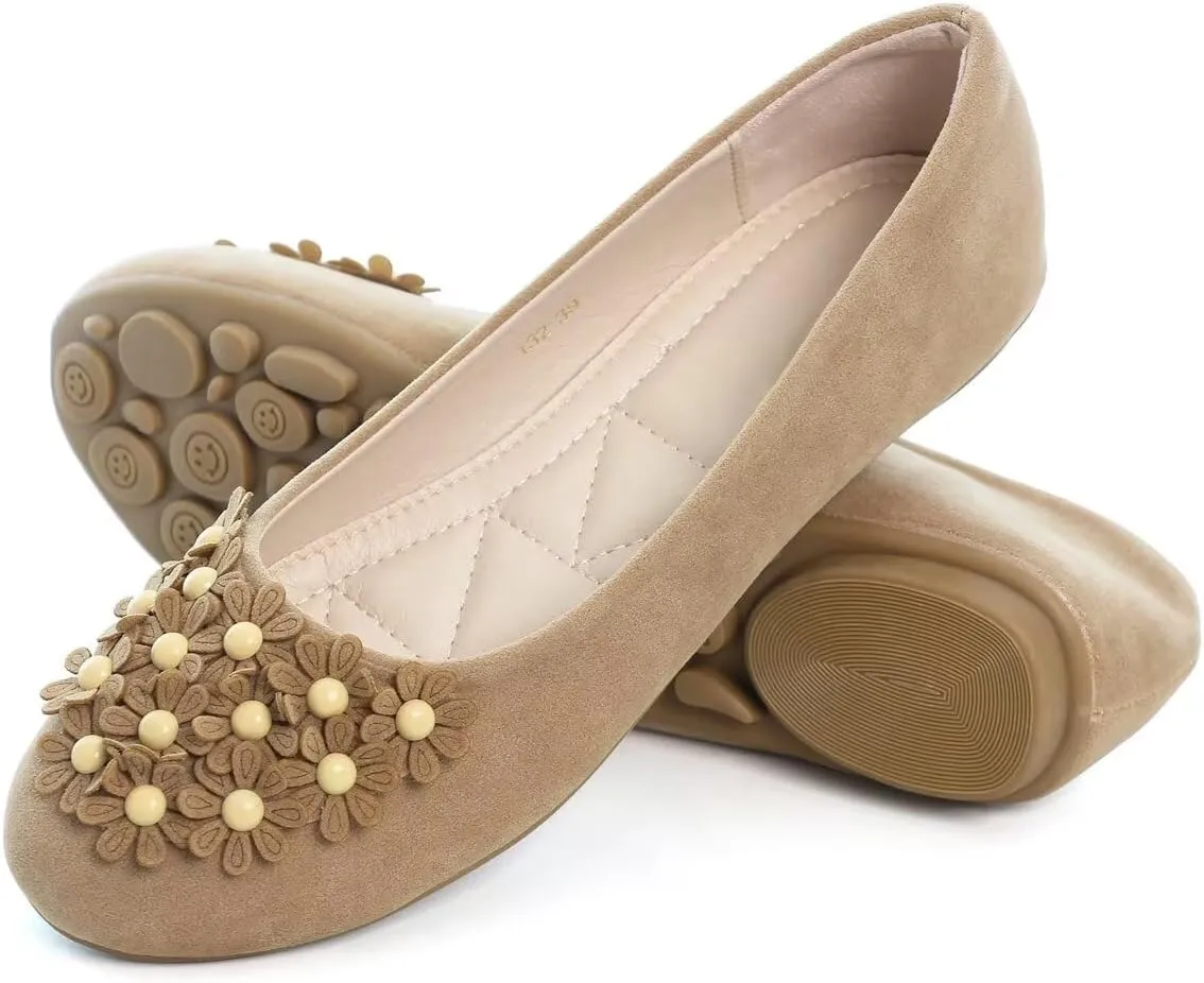 Women Classy Cute Bow-Knot Ballet Flats Round Toe Daily Cozy Comfort Slip on Flat Shoes