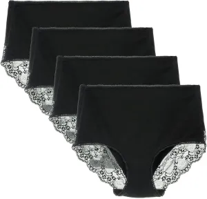 Women Cotton Lace Underwear High Waisted Brief Comfort Full Coverage Panty Multipack